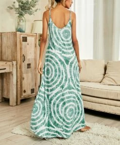 Promo 😉 Romantichut Green & White Tie-Dye Swirl Pocket Sleeveless Maxi 👗 Dress - 👩 Women ❤️ -Romantichut Sales zu95165190 alt 2 tm1618925129
