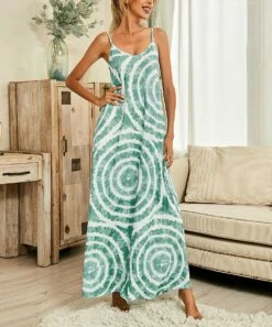 Promo 😉 Romantichut Green & White Tie-Dye Swirl Pocket Sleeveless Maxi 👗 Dress - 👩 Women ❤️ -Romantichut Sales zu95165190 alt 4 tm1618925129