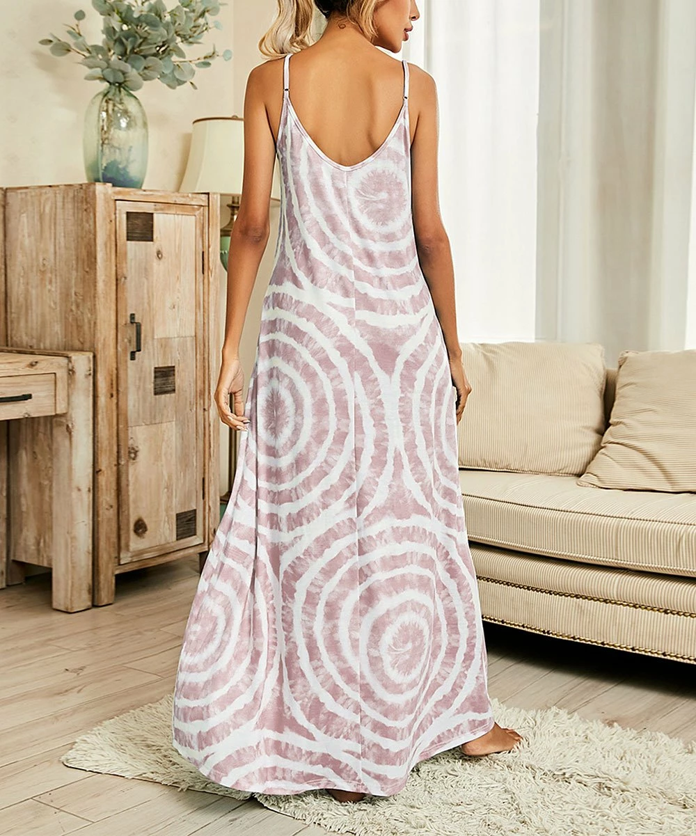Deals 👍 Romantichut Pink & White Tie-Dye Swirl Pocket Sleeveless Maxi 👗 Dress - 👩 Women 🔔 5 Deals 👍 Romantichut Pink & White Tie-Dye Swirl Pocket Sleeveless Maxi 👗 Dress - 👩 Women 🔔 - Image 3