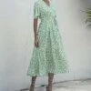 Hot Sale ❤️ Romantichut Green & White Floral Tie-Accent Tiered Maxi 👗 Dress - 👩 Women 🥰 -Romantichut Sales zu95302879 main tm1619447240