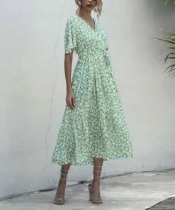 Hot Sale ❤️ Romantichut Green & White Floral Tie-Accent Tiered Maxi 👗 Dress - 👩 Women 🥰