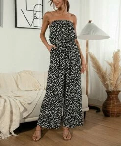Coupon 🥰 Romantichut Black Cheetah Tie-Waist Strapless Jumpsuit - 👩 Women 🔔 -Romantichut Sales zu95373708 alt 1 tm1619555520