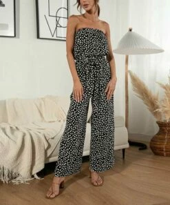 Coupon 🥰 Romantichut Black Cheetah Tie-Waist Strapless Jumpsuit - 👩 Women 🔔 -Romantichut Sales zu95373708 alt 2 tm1619555520