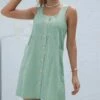 Best Pirce ✔️ Romantichut Light Green Button-Up Square-Neck Sleeveless 👗 Dress - 👩 Women 🔔