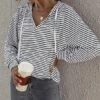 Top 10 😍 Romantichut Black & White Stripe V-Neck Hoodie - 👩 Women 😍 -Romantichut Sales zu96952537 main tm1623966452