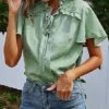Discount ❤️ Romantichut Green Polka Dot Ruffle-Accent Tie-Neck Flutter-Sleeve Top - 👩 Women ⌛ -Romantichut Sales zu97029105 main tm1624127272