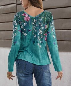 Best reviews of ✨ Romantichut Teal & Aqua Ombré Floral-Accent V-Neck Long-Sleeve Tee - 👩 Women ✨ -Romantichut Sales zu97941405 alt 2 tm1626906060