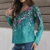 Best reviews of ✨ Romantichut Teal & Aqua Ombré Floral-Accent V-Neck Long-Sleeve Tee - 👩 Women ✨ -Romantichut Sales zu97941405 main tm1626906060