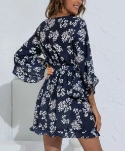 Top 10 👏 Romantichut Navy Floral Ruffle-Trim Wrap 👗 Dress - 👩 Women 🛒 -Romantichut Sales zu97955550 alt 2 tm1626963647