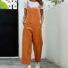 Flash Sale ❤️ Romantichut Orange Button-Strap Sleeveless Jumpsuit - 👩 Women 💯 -Romantichut Sales zu97955649 main tm1626963647