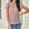 Coupon 🛒 Romantichut Light Pink & White Floral Ruffle-Neck Flutter-Sleeve Top - 👩 Women ⌛ -Romantichut Sales zu98098800 main tm1627650367