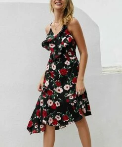 Top 10 ⭐ Romantichut Black Floral Ruffle Asymmetrical-Hem Sleeveless 👗 Dress - 👩 Women 😍