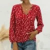 Buy 👍 Romantichut Red Spotted Bishop-Sleeve Tied V-Neck Top - 👩 Women 🔔 -Romantichut Sales zu98215373 main tm1628256631