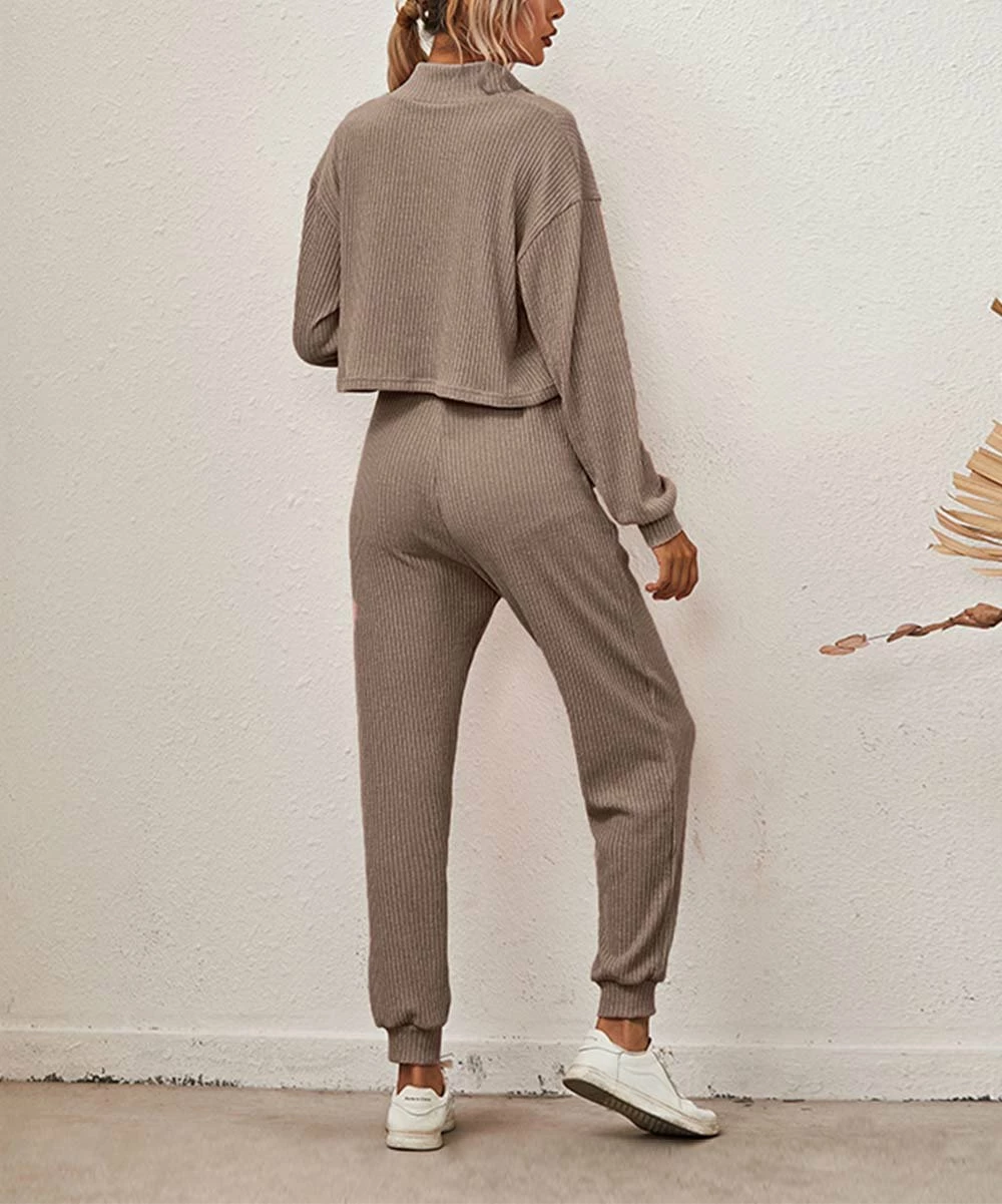 Wholesale ๐ Romantichut Coffee Leopard Pocket Rib Knit Pullover & Joggers - ๐ฉ Women ๐งจ 4 Wholesale ๐ Romantichut Coffee Leopard Pocket Rib Knit Pullover & Joggers - ๐ฉ Women ๐งจ - Image 2