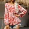 Wholesale ⌛ Romantichut Red Geometric Puff-Sleeve Button-Up - 👩 Women 🛒 1 Wholesale ⌛ Romantichut Red Geometric Puff-Sleeve Button-Up - 👩 Women 🛒 -Romantichut Sales zu98303505 main tm1628188335