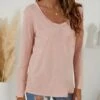 Cheapest ❤️ Romantichut Pink Pocket Long-Sleeve Scoop Neck Top - 👩 Women 🔔 -Romantichut Sales zu98303607 main tm1629488116