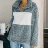 Best deal ⭐ Romantichut Blue & White Color Block Plush Quarter-Zip Pullover - 👩 Women 🧨