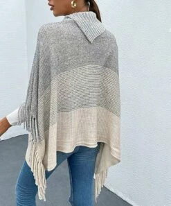 Best reviews of ✔️ Romantichut Gray Color Block Fringe-Trim Button-Accent Turtleneck Poncho - 👩 Women ⌛ -Romantichut Sales zu98565770 alt 2 tm1629230201