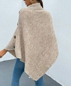 Coupon ⌛ Romantichut Apricot Button-Accent Turtleneck Poncho - 👩 Women 😀 -Romantichut Sales zu98565874 alt 2 tm1629230201
