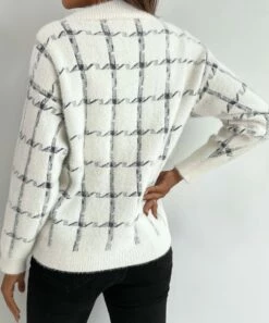 Discount 👍 Romantichut White Windowpane V-Neck Pocket Button-Up Cardigan - 👩 Women 🧨 -Romantichut Sales zu98575652 alt 2 tm1629222501