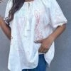 Deals 👏 Romantichut Off-White & Pink Floral Tassel-Tie Notch-Neck Top - 👩 Women 🛒 -Romantichut Sales zu98606071 main tm1629992280