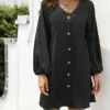Best deal ❤️ Romantichut Black Bishop-Sleeve Button-Front Shift 👗 Dress - 👩 Women 🤩 -Romantichut Sales zu98716356 main tm1631885880