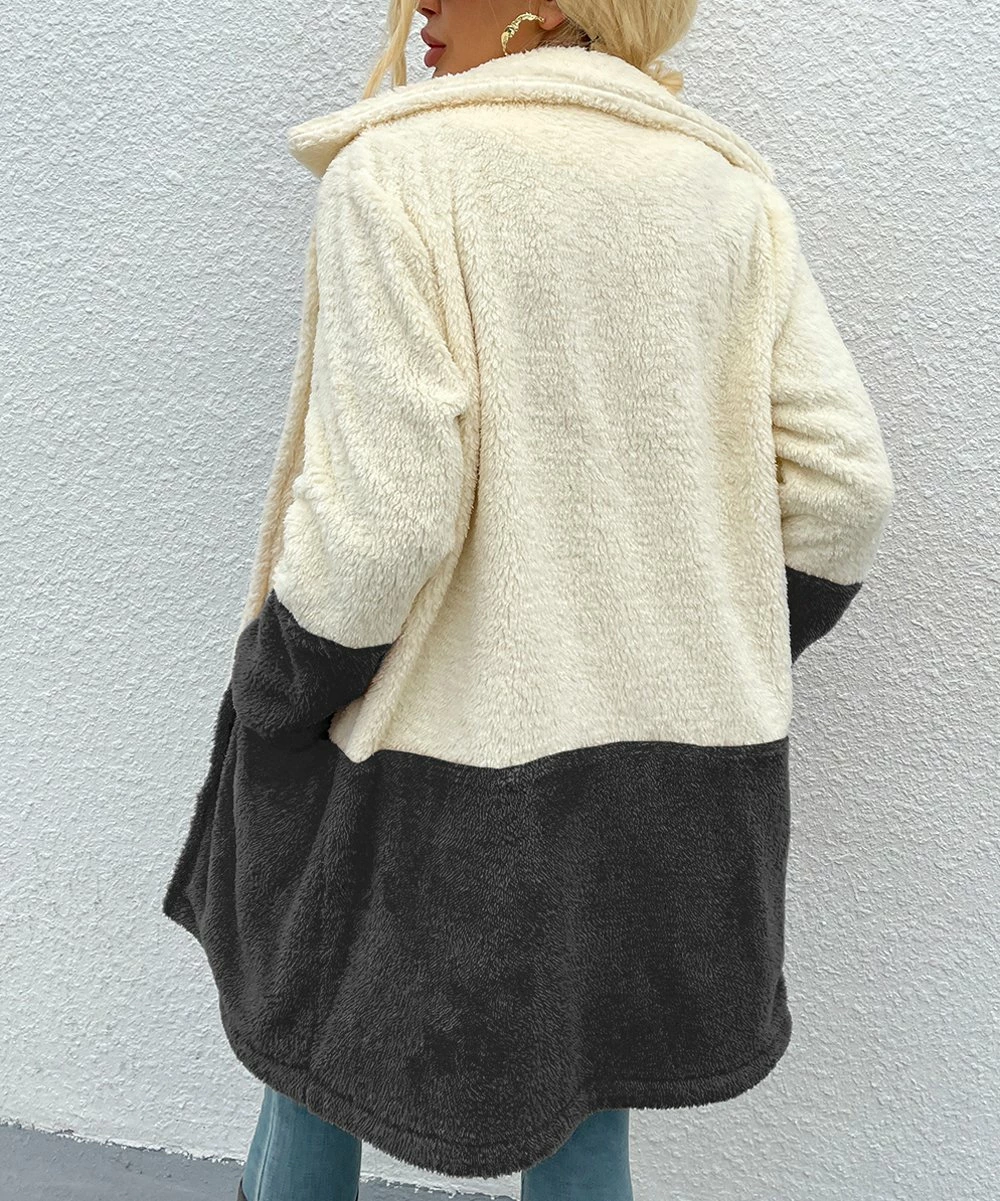 Flash Sale ✔️ Romantichut Dark Gray & Cream Color Block Pocket Open Teddy 🧥 Coat - 👩 Women 🌟 7 Flash Sale ✔️ Romantichut Dark Gray & Cream Color Block Pocket Open Teddy 🧥 Coat - 👩 Women 🌟 - Image 5