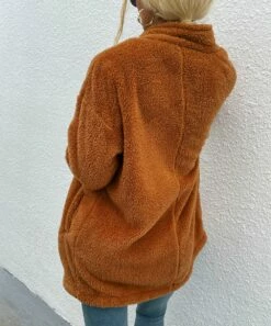 Cheapest 🛒 Romantichut Khaki Notch-Collar Pocket Open Teddy 🧥 Coat - 👩 Women 🤩 11 Cheapest 🛒 Romantichut Khaki Notch-Collar Pocket Open Teddy 🧥 Coat - 👩 Women 🤩 -Romantichut Sales zu98741654 alt 4 tm1631622417