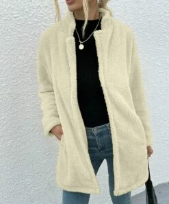 Cheap 🥰 Romantichut Off-White Notch-Collar Pocket Open Teddy 🧥 Coat - 👩 Women 🎉 -Romantichut Sales zu98741656 alt 2 tm1631622417