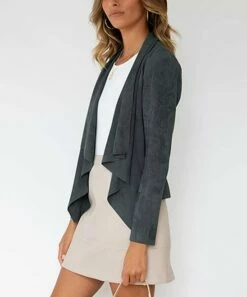 Buy ✔️ Romantichut Gray Drape-Front Open Blazer - 👩 Women ⭐ -Romantichut Sales zu98844225 alt 2 tm1629810890