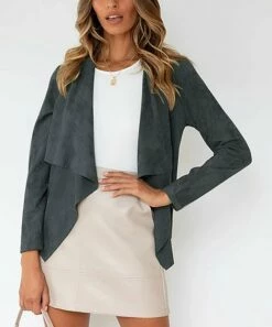 Buy ✔️ Romantichut Gray Drape-Front Open Blazer - 👩 Women ⭐ -Romantichut Sales zu98844225 alt 3 tm1629810890