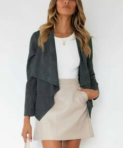 Buy ✔️ Romantichut Gray Drape-Front Open Blazer - 👩 Women ⭐