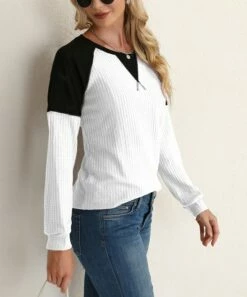 Cheapest 🥰 Romantichut White & Black Color-Block Long-Sleeve Top - 👩 Women 👏
