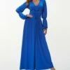 Brand new 😀 Romantichut Blue Ruched Lantern-Sleeve V-Neck Maxi 👗 Dress - 👩 Women 😍 -Romantichut Sales zu98897754 main tm1630867687