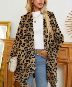 Cheapest 👏 Romantichut Brown Leopard Print Drape Open 🧥 Coat - 👩 Women 🌟 -Romantichut Sales zu99099680 alt 3 tm1630609586