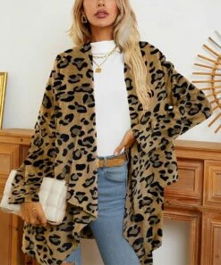 Cheapest 👏 Romantichut Brown Leopard Print Drape Open 🧥 Coat - 👩 Women 🌟