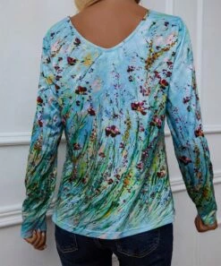 Best reviews of 💯 Romantichut Turquoise & Green Floral V-Neck Long-Sleeve Top - 👩 Women 🔥 -Romantichut Sales zu99636456 alt 2 tm1631798738