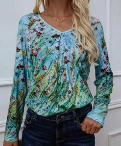 Best reviews of 💯 Romantichut Turquoise & Green Floral V-Neck Long-Sleeve Top - 👩 Women 🔥