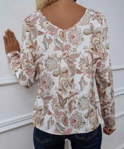 Discount 🎉 Romantichut Cream & Coral Floral V-Neck Long-Sleeve Top - 👩 Women 👏 -Romantichut Sales zu99645844 alt 5 tm1631798738