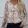 Discount 🎉 Romantichut Cream & Coral Floral V-Neck Long-Sleeve Top - 👩 Women 👏 -Romantichut Sales zu99645844 main tm1631798738