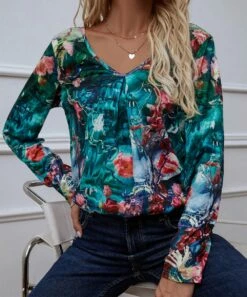 Best reviews of 💯 Romantichut Teal & Pink Floral V-Neck Long-Sleeve Top - 👩 Women ⭐ -Romantichut Sales zu99645856 alt 2 tm1631798738