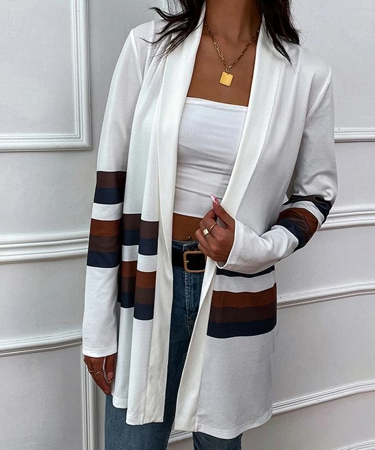 Top 10 โจ Romantichut White & Red Stripe Shawl-Collar Open Cardigan - ๐ฉ Women ๐ฏ 3 Top 10 โจ Romantichut White & Red Stripe Shawl-Collar Open Cardigan - ๐ฉ Women ๐ฏ